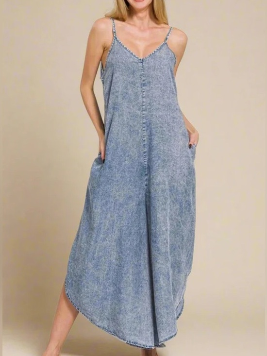 Zenana Outfitters Pants - NEW🖤Zenana Lyocell Acid-Washed Jumpsuit Small Blue